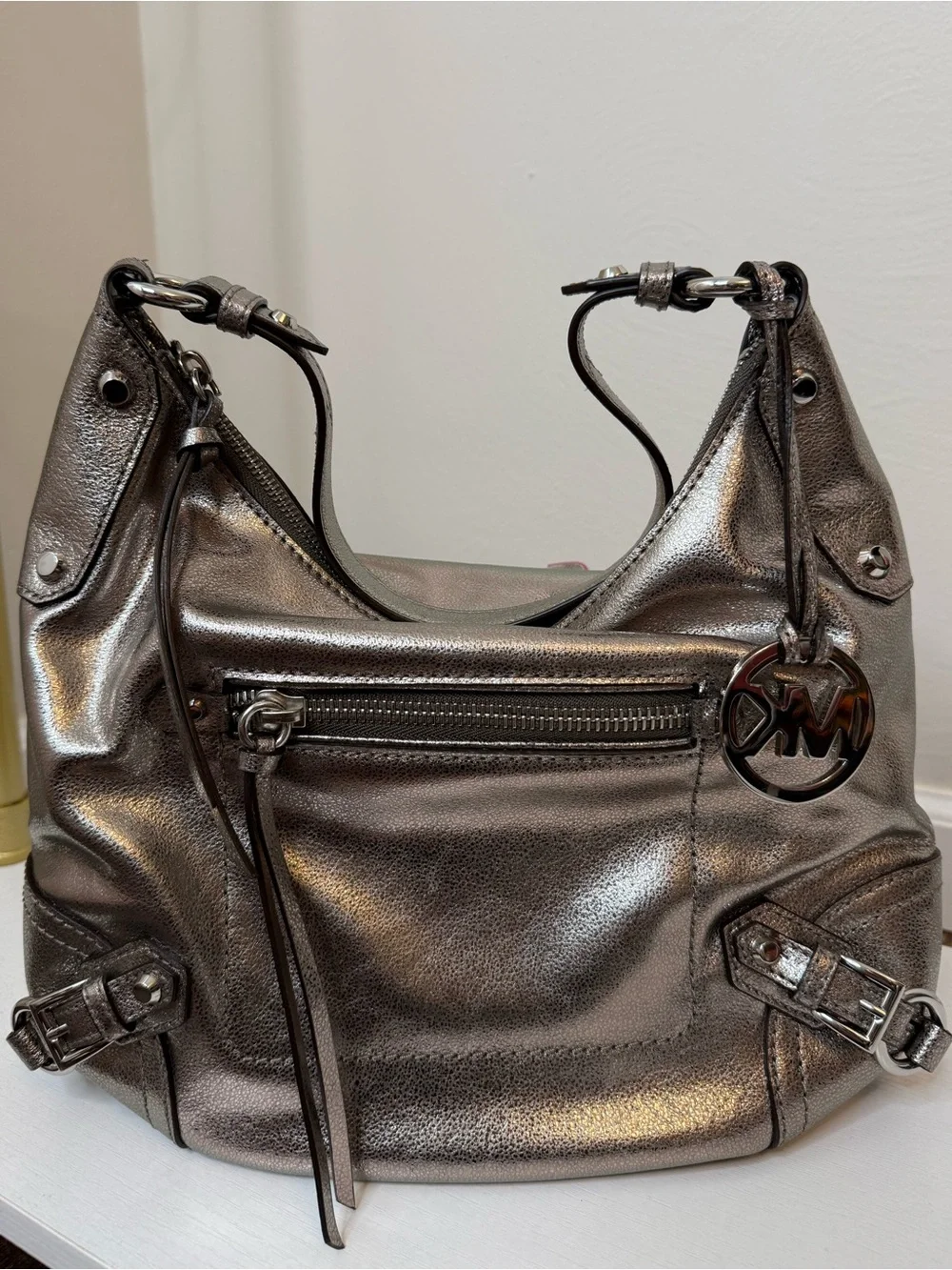 Michael Kors Metallic Silver Shoulder Hobo Bag